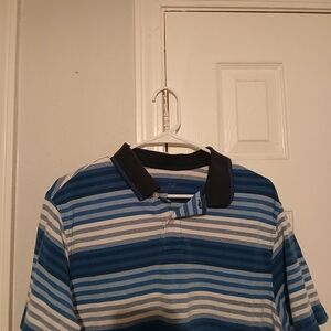 Men's Blue Striped Polo Shirt